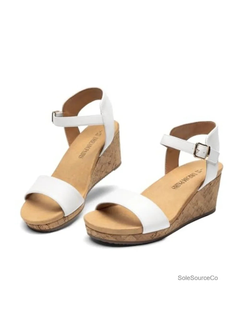Womens Cork Wedge Sandals 3 inch Heel Faux Leather Adjustable Ankle Strap Summer